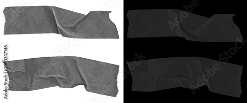 Fotografija Black duct tape strips set, wrinkled adhesive gaffer tape pieces on white and bl