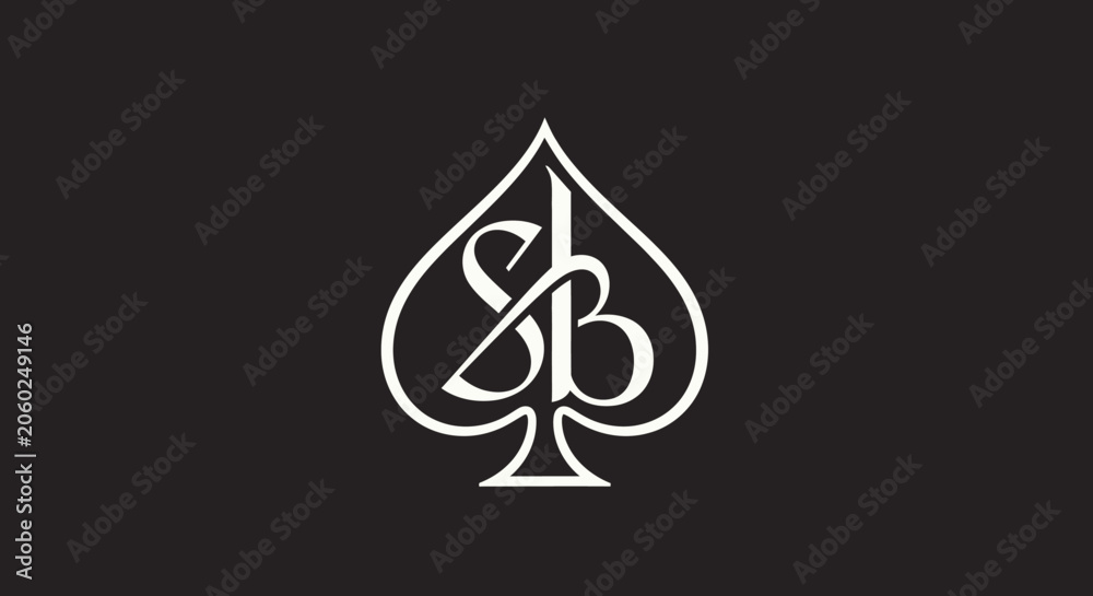 Fototapeta premium Minimalist SB monogram logo inside a spade symbol
