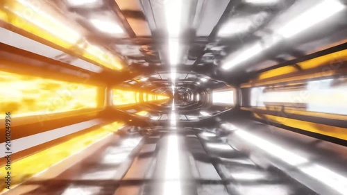 Fast abstract futuristic tunnel journey with glowing lights and data streaks