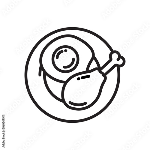 Vector fried egg with chicken leg icon. Flat illustration of fried egg isolated on white background. Icon vector illustration sign symbol.
