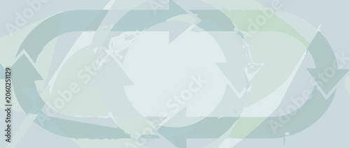 Panoramic vector banner illustration of a circular economy loop graphic shown as a subtle background watermark, representing sustainability, recycling, and eco-friendly business practices.