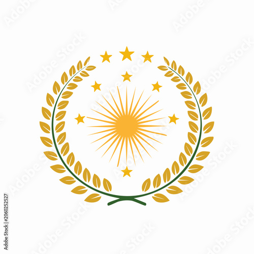 Laurel wreath with sun and stars emblem