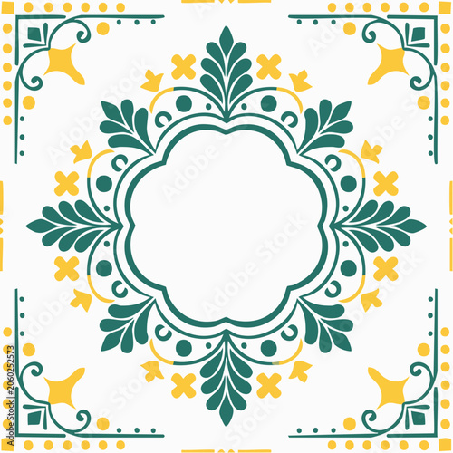 Ornate Floral Tile Design with Green and Yellow Accents
