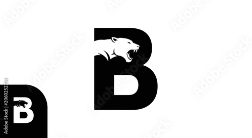 Canvas Print Minimalist letter B logo with roaring panther negative space