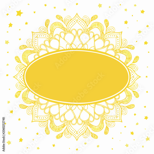 Yellow Mandala with Stars and Oval Frame