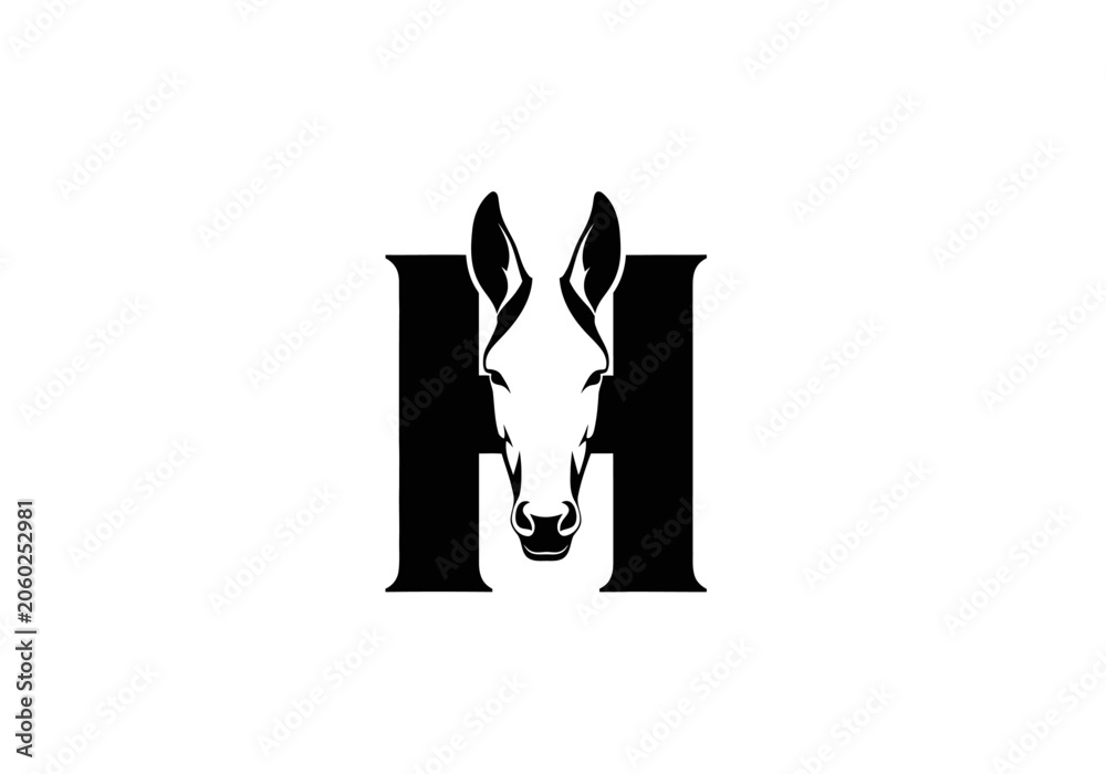 Fototapeta premium Minimalist letter M logo with horse head negative space