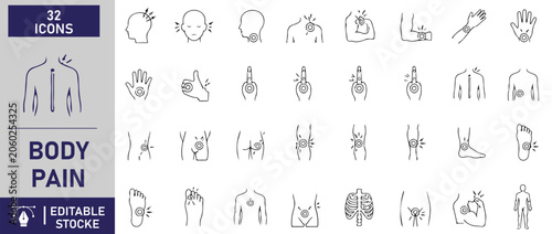 Tableau sur toile A set of 32 body pain line icons