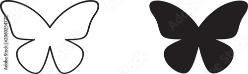 Foto Flat Butterfly Wings Shape Icons Black Silhouette and Outline.