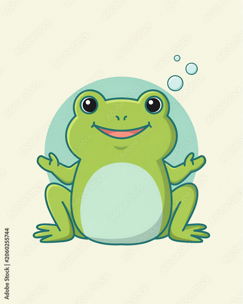 Fototapeta premium Cute green frog sitting in flat vector art style