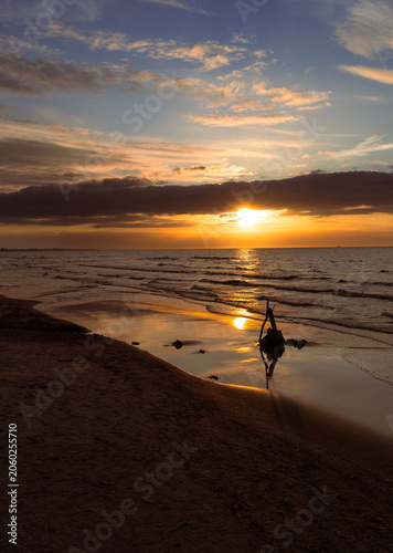 Spring sunset on the beach in Jantar.