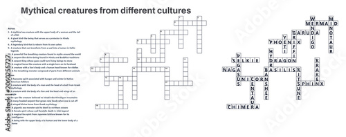 Crossword puzzle featuring mythical creatures from different cultures  