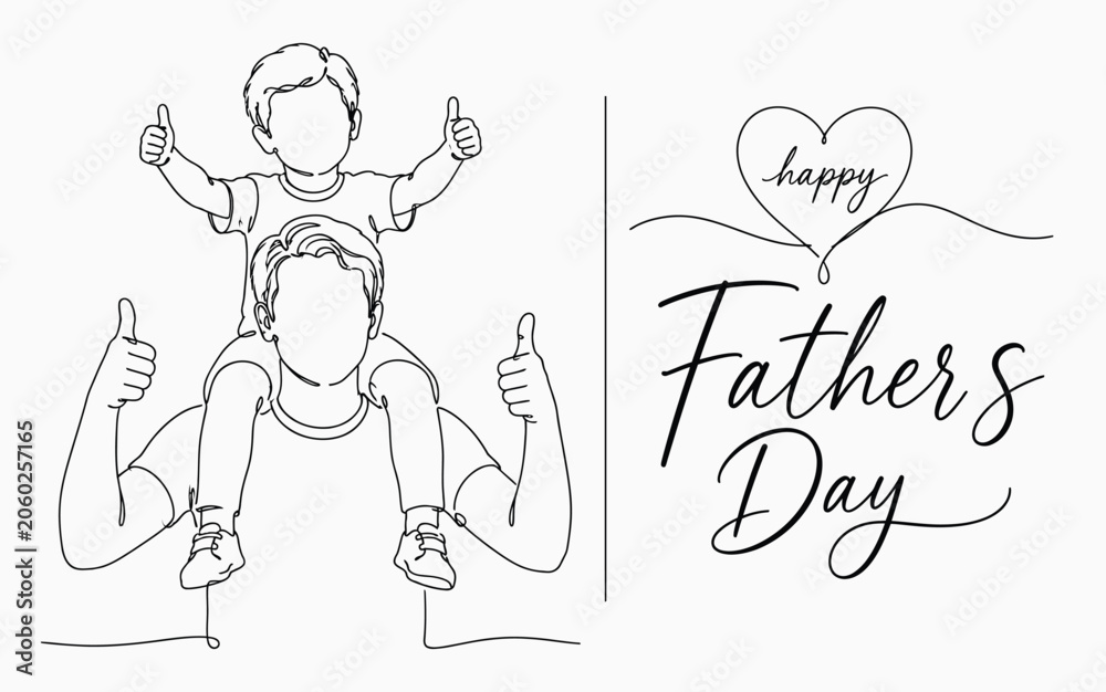 Fototapeta premium Happy Fathers Day One Line Drawing Father and Son Family Love Illustration