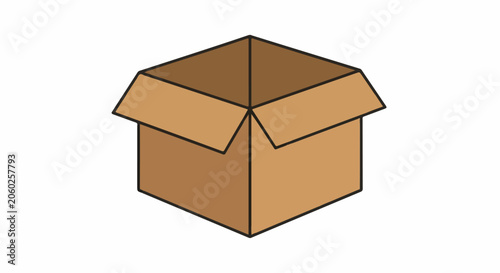 A simple illustration of a brown cardboard box with its flaps open