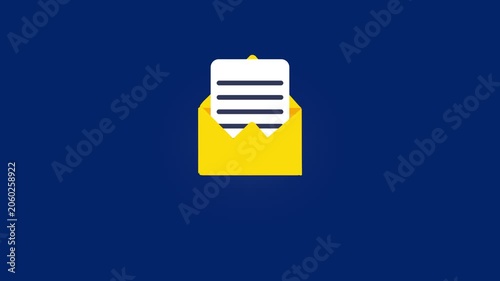 Minimalist Mail Icon Opening and Closing Animation..Animated Envelope Line Icon with Message Counter Badge on Isolated Background