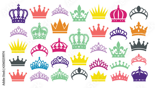 Foto Royal crown silhouette colorful flat icon collection