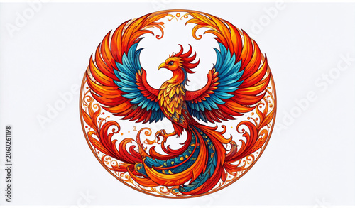 Foto Elegant Ornamental Phoenix Bird with Magical Fire Feathers Vector Illustration