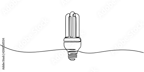 Canvastavla compact fluorescent light bulb continuous one line drawing, Single continuous line drawing of an economy light bulb