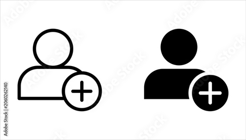 Follow icon set. Thin line black follow icon on white background