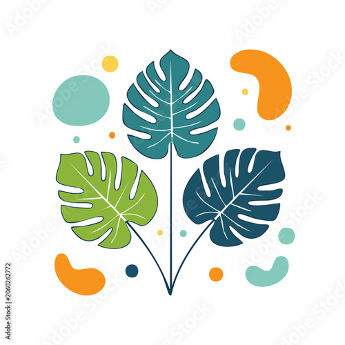 Abstract Monstera Leaves with Colorful Shapes
