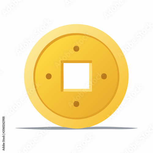 Golden Chinese Coin with Square Hole