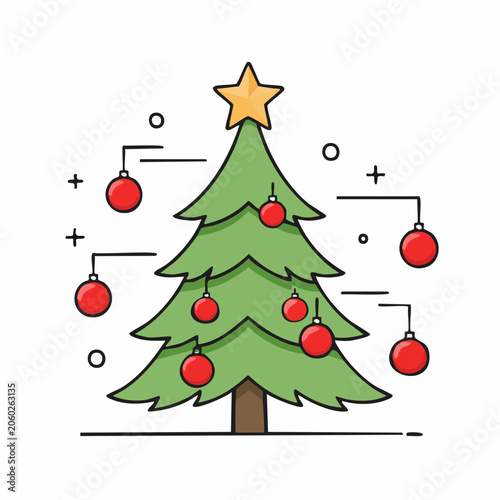 Stylized Christmas Tree with Ornaments and Star