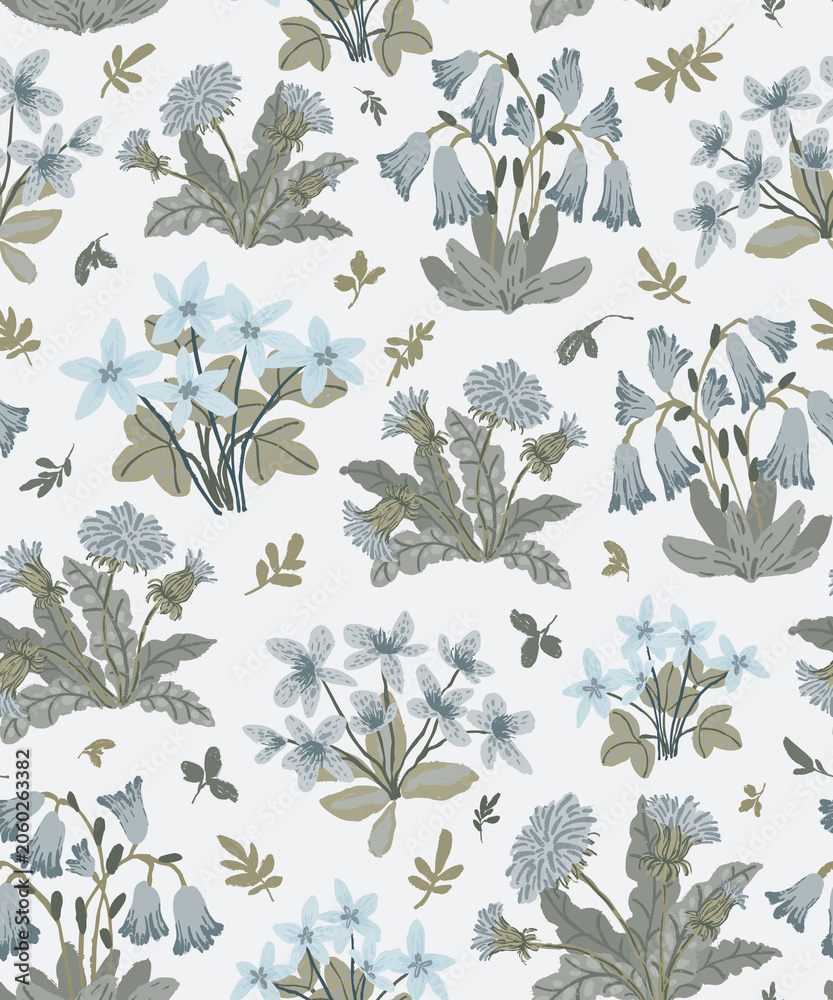 Fototapeta premium Vintage Wildflower Seamless Pattern with Hand Drawn Botanical Meadow Flowers