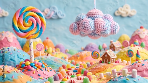 Fantasy Candy Land Landscape in Colorful 3D Clay Art Style
