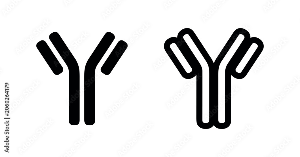 Fototapeta premium Antibody Immunoglobulin Icon Set: Solid and Outline Symbols for Immune System and Medical Research