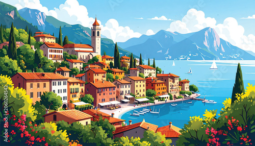Colorful houses by the sea shore.