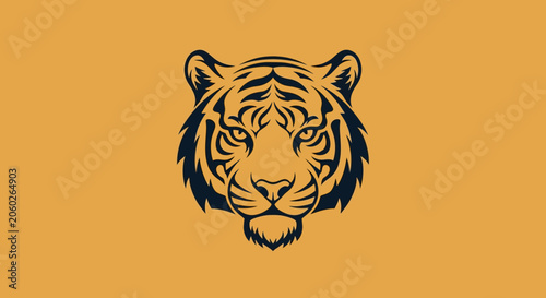 Powerful tiger head mascot illustration on a golden background