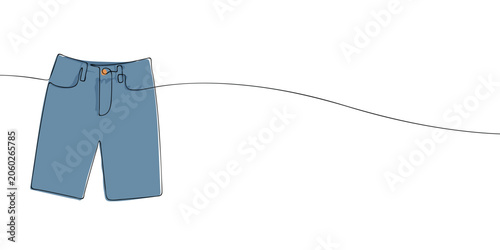Foto Blue denim bermuda shorts with front pockets, belt loops, button closure and zipper fly in continuous one line style