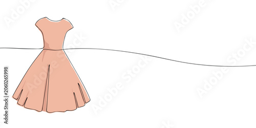 Photography Peach short sleeve dress with fitted bodice and flared skirt in continuous one line style