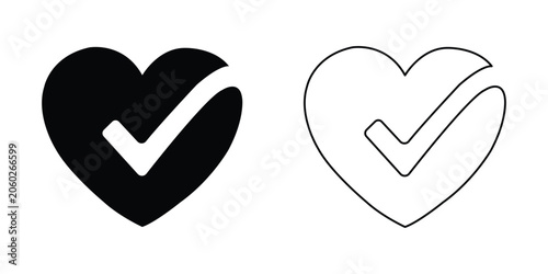 Heart check mark icon vector for medical healthcare app in continuous line art