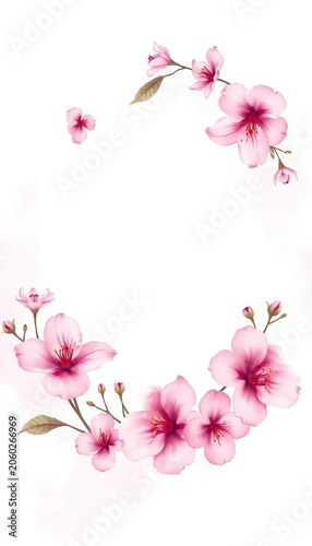 Pink Blossom Floral Frame Isolated on White