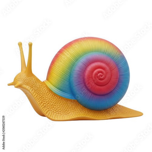 Colorful snail with rainbow shell on white