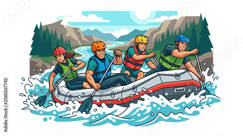 Team Rafting Adventure on Colorado River, Outdoor Extreme Sport Concept