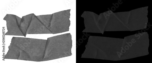 Fotografija Black gaffer tape strips with wrinkled texture, torn adhesive duct tape pieces o