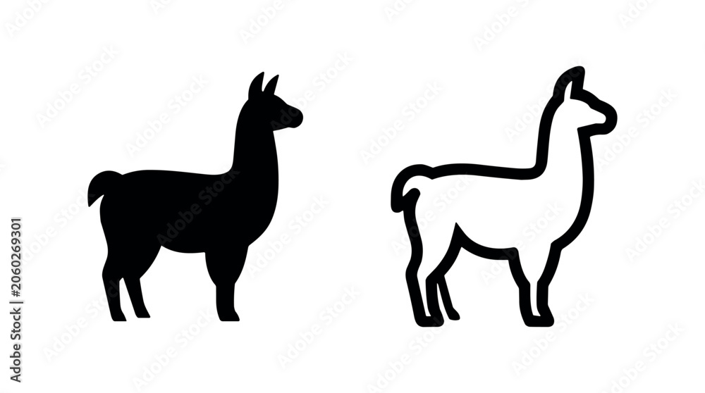 Fototapeta premium Simple llama icons for South American animals, livestock, and nature concepts.