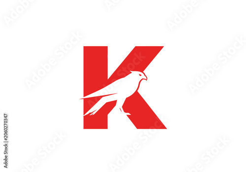 Red letter K logo featuring a falcon bird silhouette