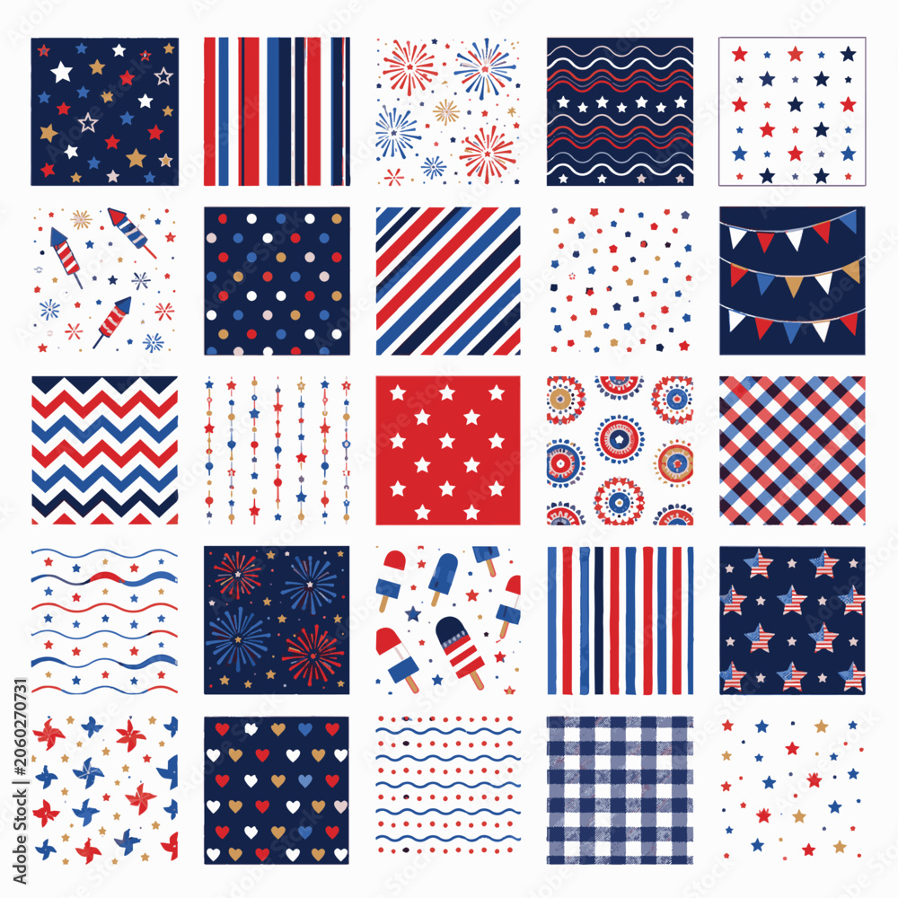 Fototapeta premium Vibrant USA Independence Day celebration vector patterns for festive designs