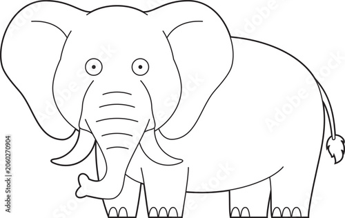 Easy coloring cartoon vector illustration of an elephant isolated on white background