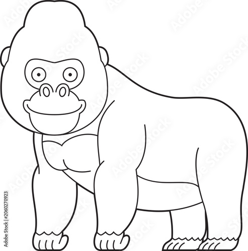 Easy coloring cartoon vector illustration of a gorilla isolated on white background