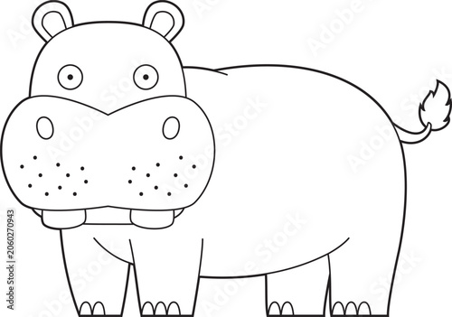 Easy coloring cartoon vector illustration of a hippo isolated on white background