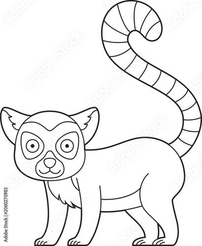 Easy coloring cartoon vector illustration of a lemur isolated on white background