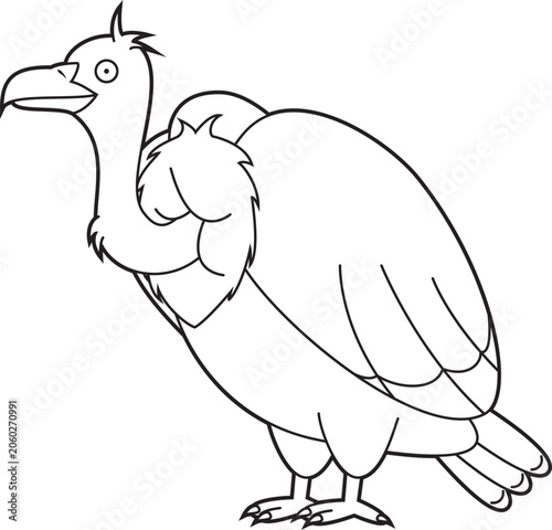 Easy coloring cartoon vector illustration of a vulture isolated on white background