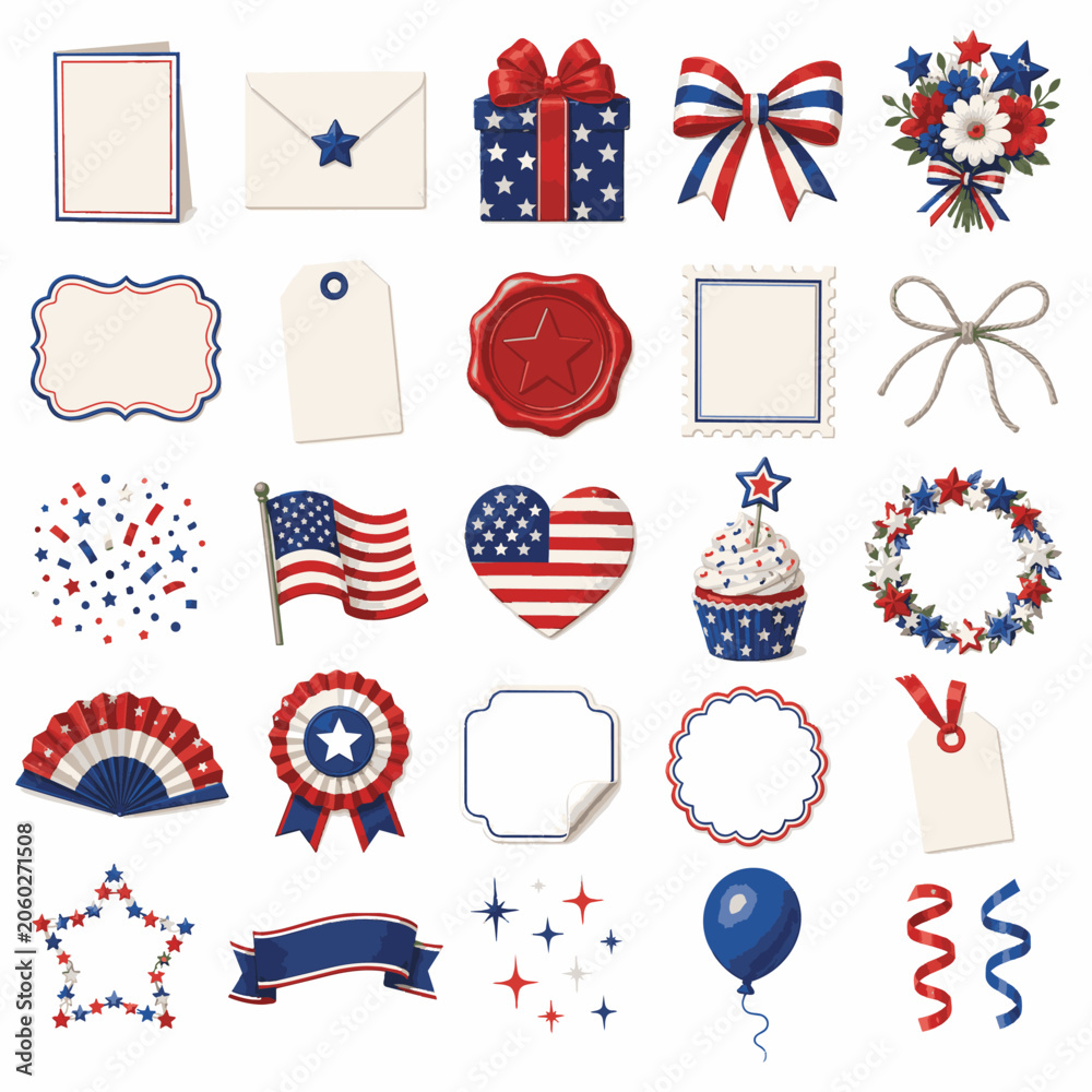 Obraz premium USA Independence Day festive icons and symbols for kids on celebration
