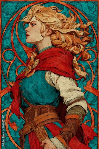 Art Nouveau Warrior Woman in Decorative Fantasy Illustration