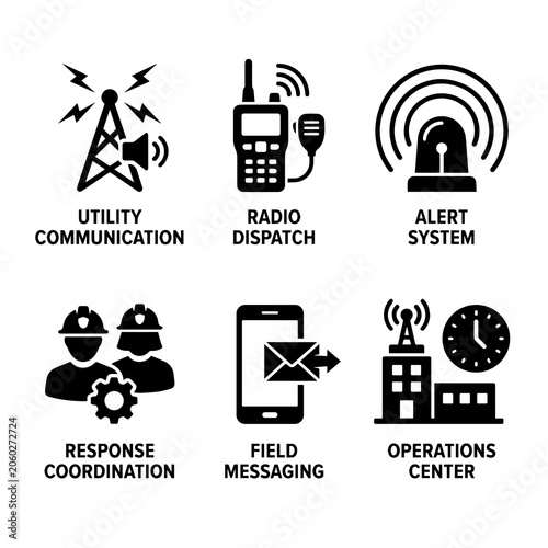 Utility emergency communication and operations center icons with communication
