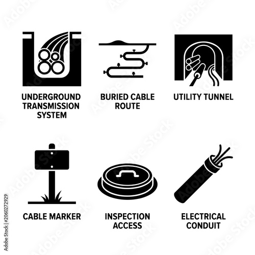 Canvastavla Underground power transmission and utility infrastructure icon set with planning