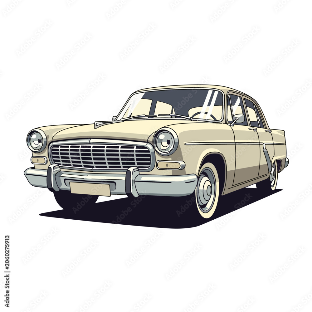 Obraz premium Vintage Beige Car Illustration on White Background